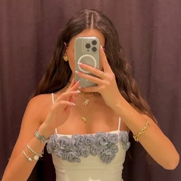 ZARA NEW WOMAN RHINESTONE FLORAL STRAPPY TOP WHITE SIZE med REF. 4772/001 - Picture 3 of 3